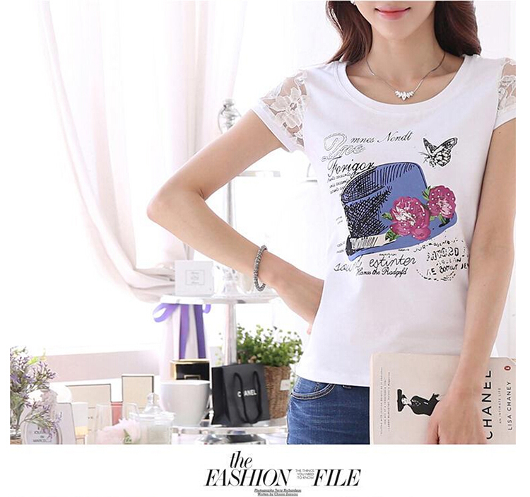 
                                        俪韵小屋短袖t恤女纯白色夏季半袖tshirt圆领nv修身蕾丝拼接上衣919 白色 M                