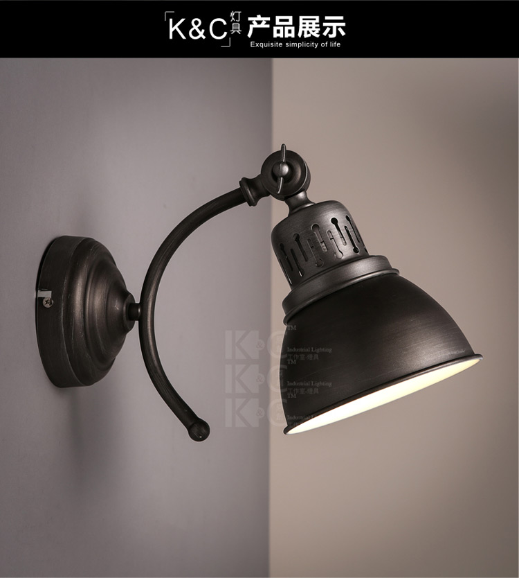 
                                        KC灯具北欧现代简约可调节阳台走廊过道玄关墙壁灯弧形铁艺灯罩单头个性灯 赠led黄光灯泡                