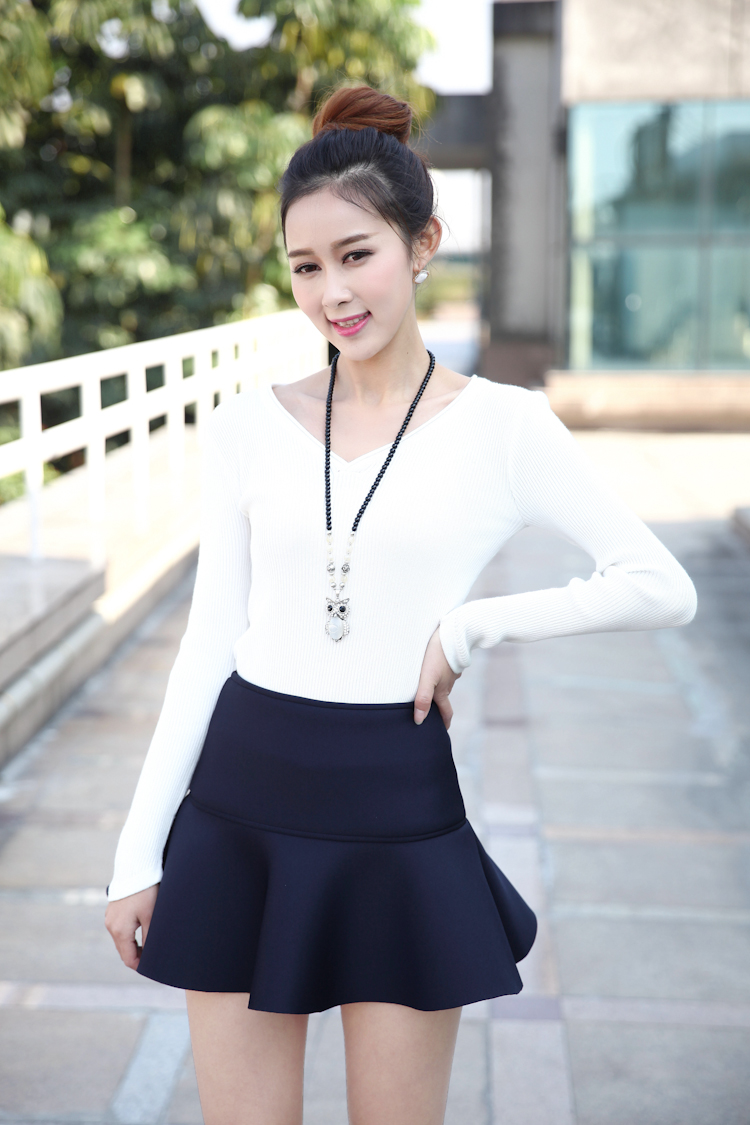 约慧莎2015春夏新款韩版女装百搭显瘦荷叶边鱼半身裙裤Bsq1530779 红色 L