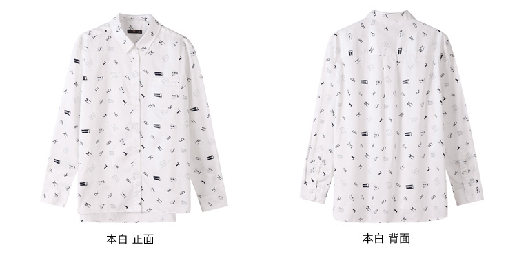 唐狮（TonLion）2015秋 女满地印花宽松型长袖衬衫 6EK321015415 本白 L