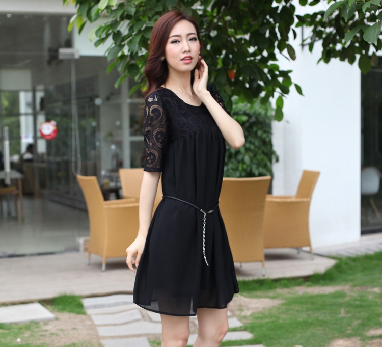 Yi Li Xuan 2015 summer new thick MM the fat and pregnant women with skirt lace stitching snow woven large code dresses female black 4 XL pictures, price, brand platters! Elections are good character, the national distribution, so why buy now enjoy more preferential! Health