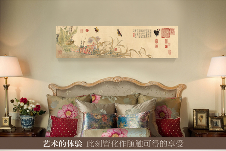 梵格 高档现代中式客厅装饰画玄关壁画书房挂画世界名画家居装饰 金色VCK013 120*30
