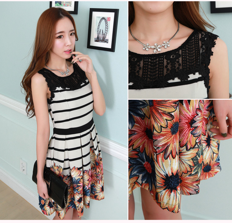 C.o.d. 2015 Summer new stylish classic Korean leisure temperament sleeveless lace stitching streaks positioning flower elegant graphics thin black skirt XXXXL picture, prices, brand platters! The elections are supplied in the national character of distribution, so action, buy now enjoy more preferential! As soon as possible.