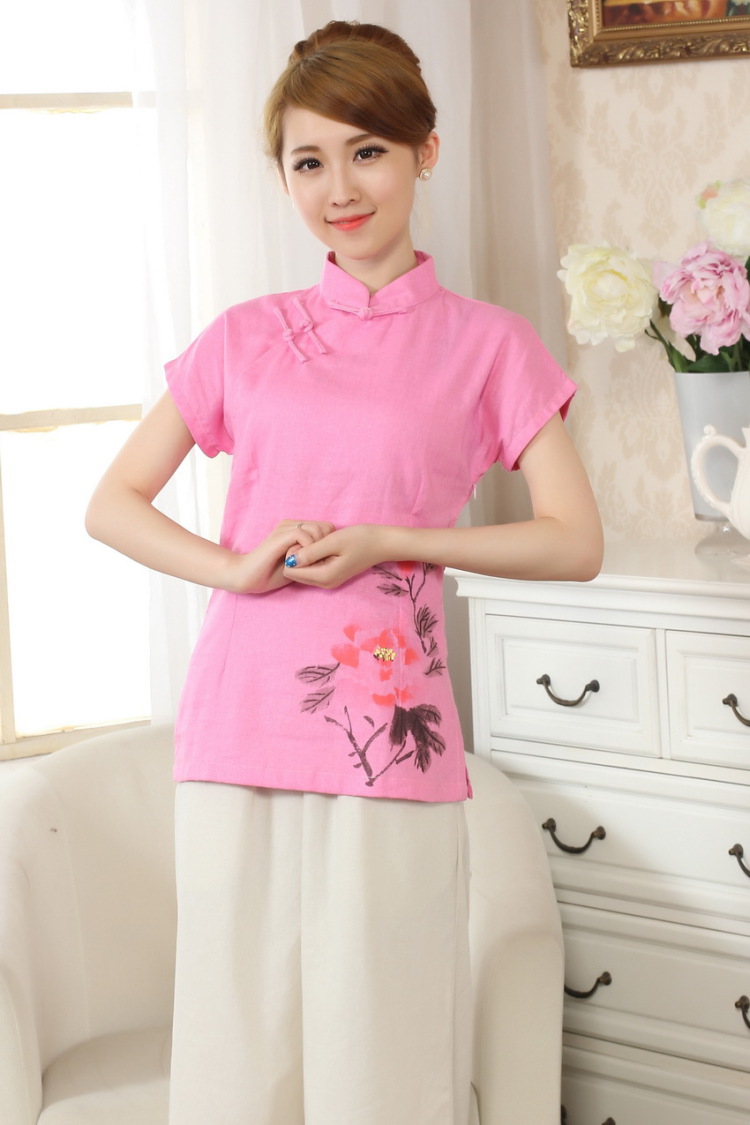 The frequency response, Ms. Tang Women's clothes summer wear T-shirt, cotton for the hand-painted Chinese Han-female improved Tang replace short-sleeve - A blue L pictures, price, brand platters! Elections are good character, the national distribution, so why buy now enjoy more preferential! Health