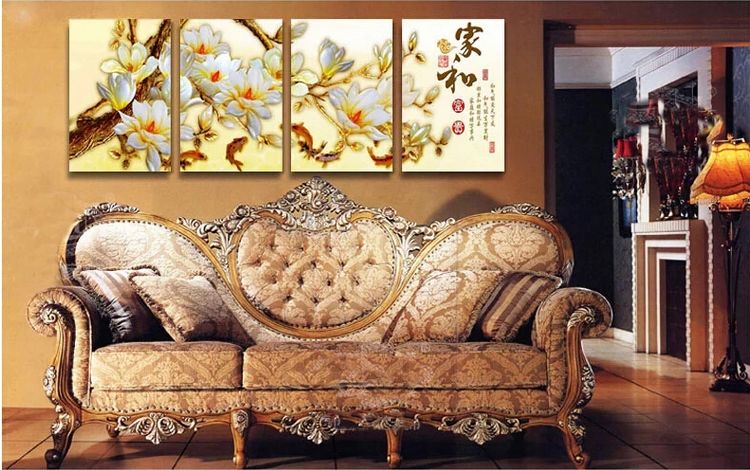 
                                                            艺轩客厅装饰画欧式沙发背景墙挂画现代简约餐厅壁画北欧三联无框冰晶墙画装饰字画 06 三联 中间60*60/左右40*60布纹膜面                