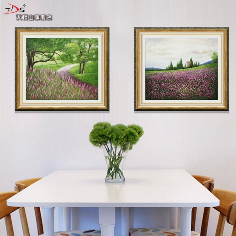 天顶山 餐厅装饰画过道壁画油画挂画欧式田园家园风景画背景墙画 春天花园03 64*74CM