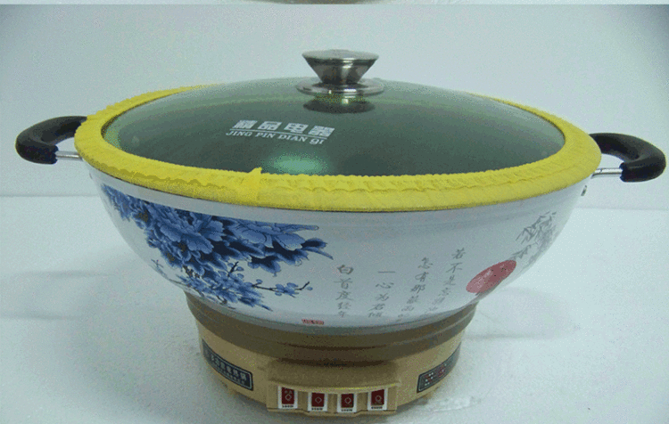 齐添乐彩绘铸铁多功能电热锅 加厚不粘真不锈电炒锅电蒸锅电火锅 江南情38cm单笼