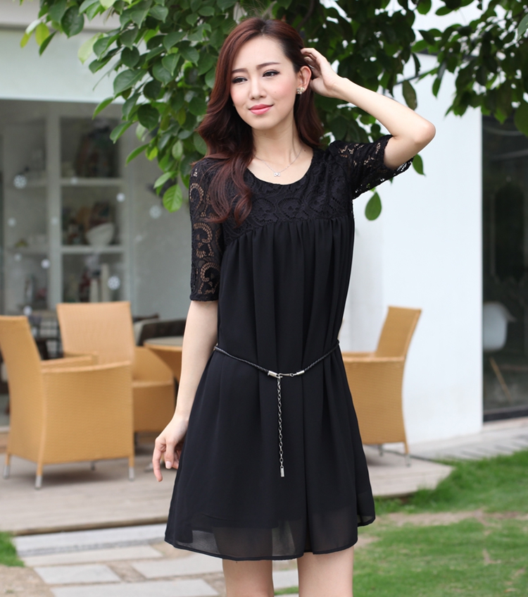 Yi Li Xuan 2015 summer new thick MM the fat and pregnant women with skirt lace stitching snow woven large code dresses female black 4 XL pictures, price, brand platters! Elections are good character, the national distribution, so why buy now enjoy more preferential! Health