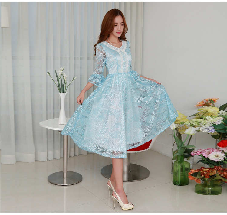 C.o.d. 2015 Summer new stylish classic Korean leisure temperament retro 7 cuff-color Phoenix lace dresses in large long skirt blue XL Photo, prices, brand platters! The elections are supplied in the national character of distribution, so action, buy now enjoy more preferential! As soon as possible.