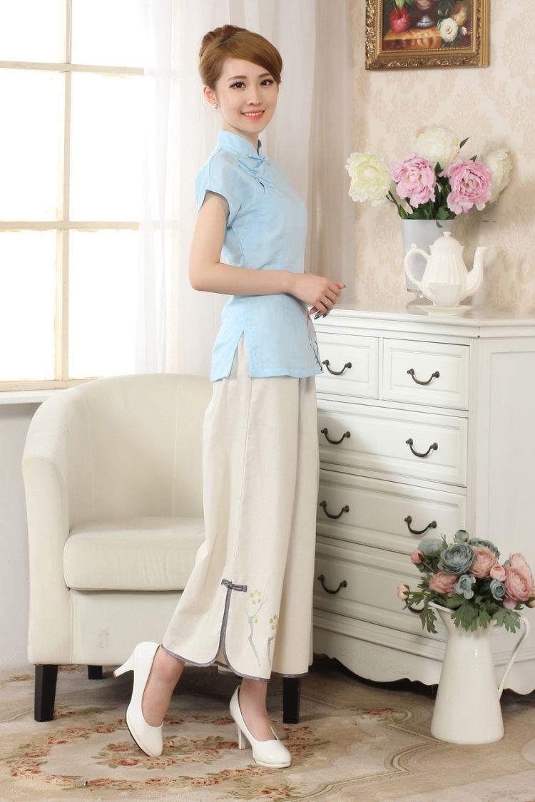 The frequency response, Ms. Tang Women's clothes summer wear T-shirt, cotton for the hand-painted Chinese Han-female improved Tang replace short-sleeve - A blue L pictures, price, brand platters! Elections are good character, the national distribution, so why buy now enjoy more preferential! Health