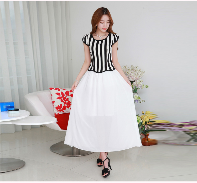 C.o.d. 2015 Summer new Korean fashion vertical streaks Sau San video thin chiffon gliding elegance long skirt skirt white L picture, prices, brand platters! The elections are supplied in the national character of distribution, so action, buy now enjoy more preferential! As soon as possible.