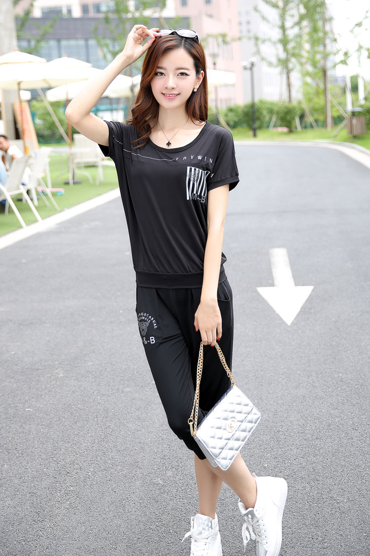 Wing Yi Lian 2015 summer new Korean version leisure large code female short-sleeve T shirts, Yi campaign kit two-piece black 4XL weight 165 - 190 Jack pictures, price, brand platters! Elections are good character, the national distribution, so why buy now enjoy more preferential! Health