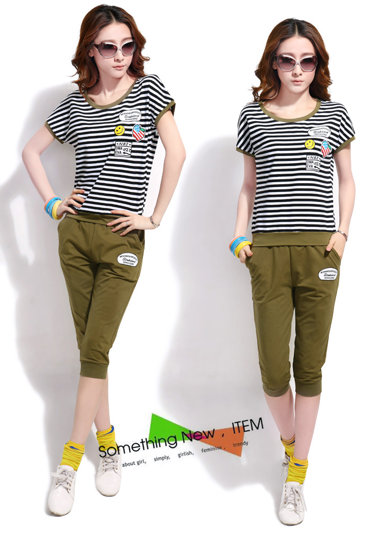 The Pei-hee 2015 new summer leisure package Korean Stylish Girl stripes short-sleeved 7 pants Kit uniforms blue XXL pictures, price, brand platters! Elections are good character, the national distribution, so why buy now enjoy more preferential! Health