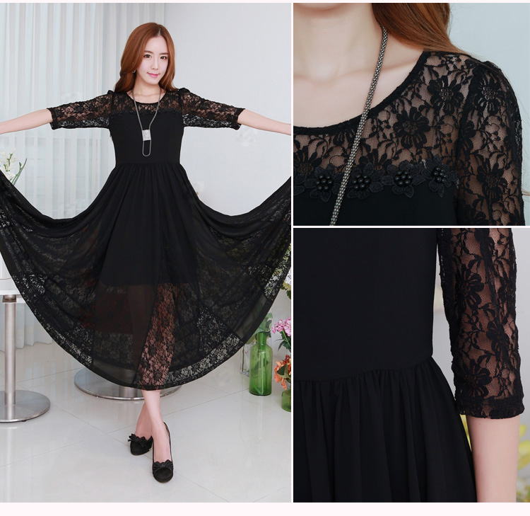 C.o.d. 2015 Summer new stylish classic Korean leisure temperament lace stitching chiffon dresses large long skirt black XXXL Sau San pictures, prices, brand platters! The elections are supplied in the national character of distribution, so action, buy now enjoy more preferential! As soon as possible.