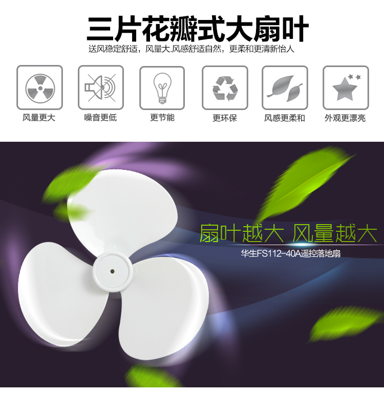华生电风扇 FS112-40A 遥控落地扇 遥控电风扇 节能省电 正品 浅灰色
