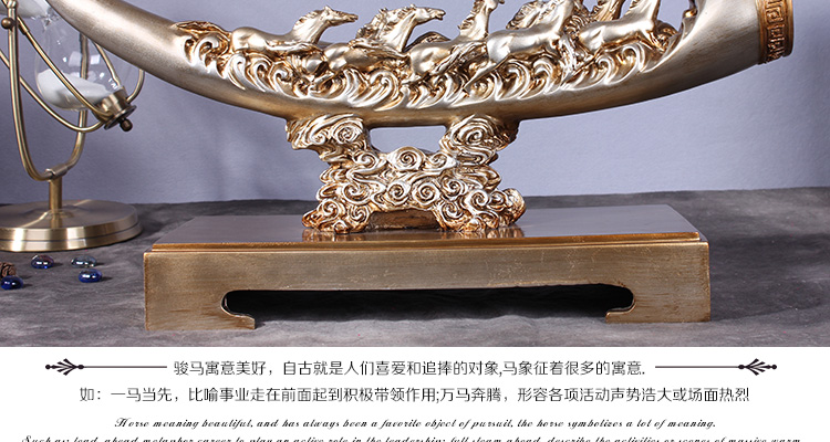 尚雅轩 中式客厅玄关象牙八马摆件创意电视柜工艺品礼品家居软装饰品摆设 白色做旧 小号