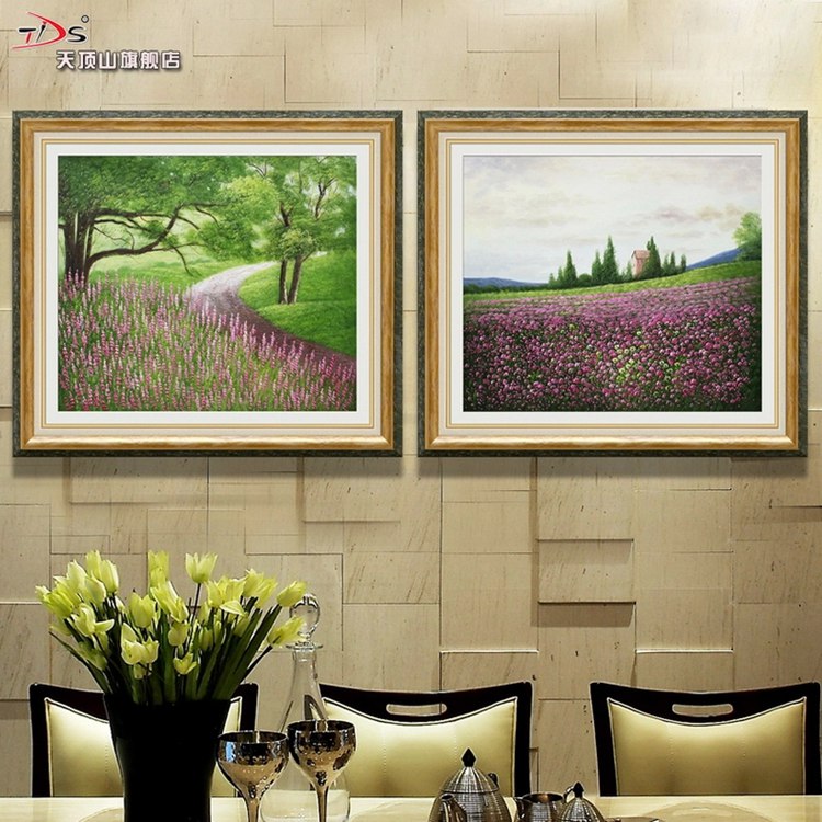 天顶山 餐厅装饰画过道壁画油画挂画欧式田园家园风景画背景墙画 春天花园03 64*74CM