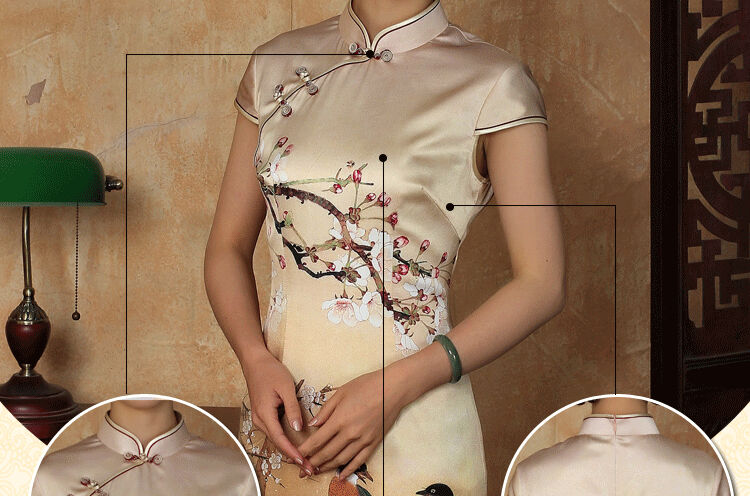 Mrs Ingrid sprawl economy female summer Silk Cheongsam golden, for a tight flower Magpies silk improved dos santos short Silk Cheongsam as XXXL pictures, price, brand platters! Elections are good character, the national distribution, so why buy now enjoy more preferential! Health