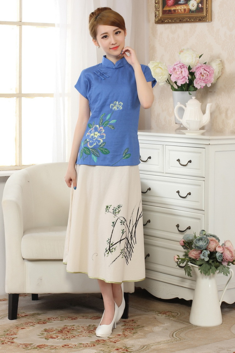 The frequency response, Ms. Tang Women's clothes summer wear T-shirt, cotton for the hand-painted Chinese Han-female improved Tang replace short-sleeve - A dark 2 XL pictures, price, brand platters! Elections are good character, the national distribution, so why buy now enjoy more preferential! Health