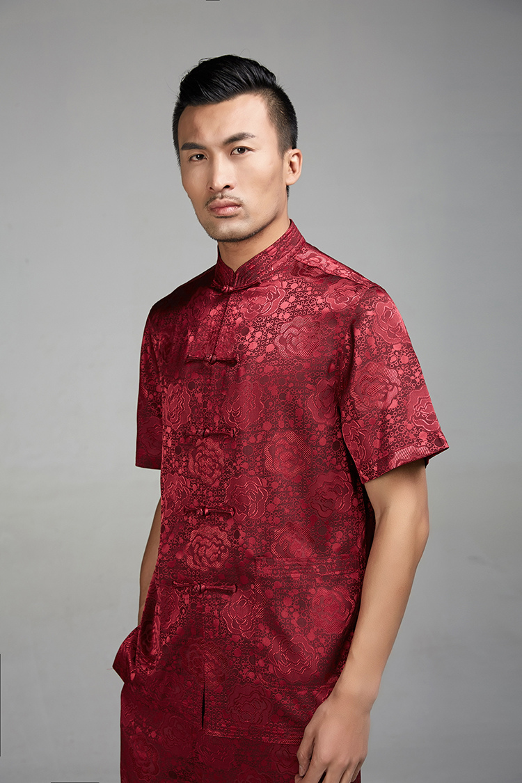 Fudo William De Jun 2015 Summer new  100% polyester half sleeve is detained men Tang dynasty short-sleeved ethnic Chinese clothing RED M picture, prices, brand platters! The elections are supplied in the national character of distribution, so action, buy now enjoy more preferential! As soon as possible.