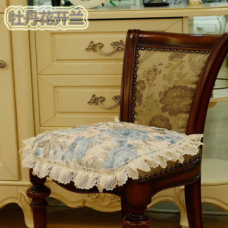 
                                        慢家居坐垫餐椅椅子垫欧式提花垫子41*43+5cm花边 牡丹花开兰                