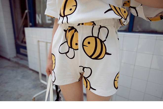 runspoon 可爱小蜜蜂t恤短裤套装 白色 均码
