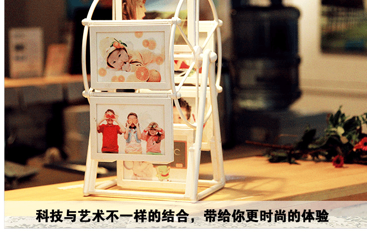
                                        微品多 创意新款学生儿童摩天轮大风车旋转个性相框册相架5寸3寸组合照片婚纱照摆台 平面粉红色 5寸组装好                