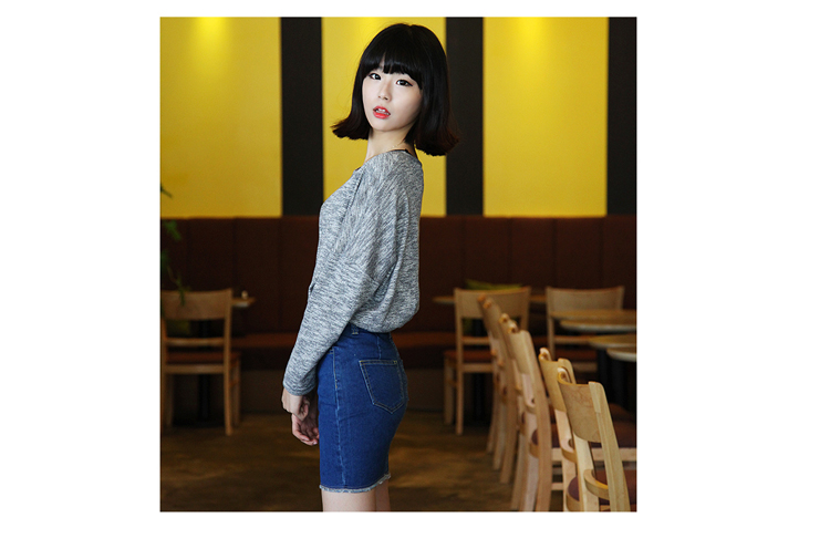 仙纱公主2015夏季女装新款百搭修身显瘦包臀弹力牛仔短裙包裙牛仔半身裙H9309-1 牛仔蓝 M