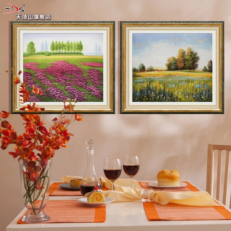 天顶山 餐厅装饰画过道壁画油画挂画欧式田园家园风景画背景墙画 春天花园03 64*74CM