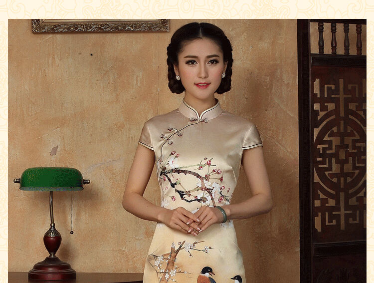 Mrs Ingrid sprawl economy female summer Silk Cheongsam golden, for a tight flower Magpies silk improved dos santos short Silk Cheongsam as XXXL pictures, price, brand platters! Elections are good character, the national distribution, so why buy now enjoy more preferential! Health