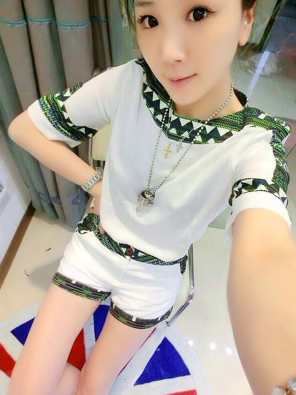 夏尔维纳2015夏装新品韩版时尚气质简约偏薄短袖短裤拼接雪纺衫套装女装两件套0511 天蓝色 M