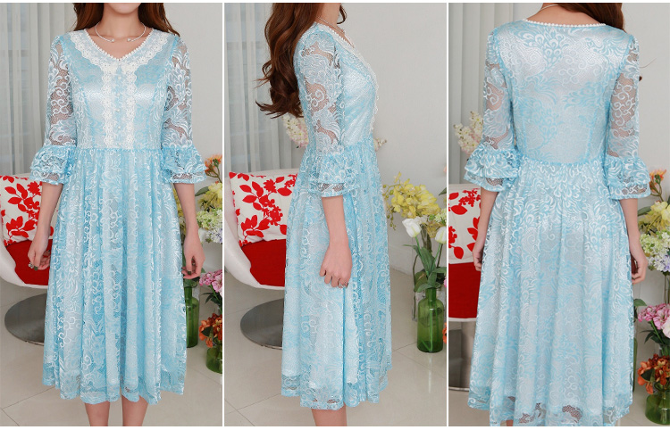 C.o.d. 2015 Summer new stylish classic Korean leisure temperament retro 7 cuff-color Phoenix lace dresses in large long skirt blue XL Photo, prices, brand platters! The elections are supplied in the national character of distribution, so action, buy now enjoy more preferential! As soon as possible.