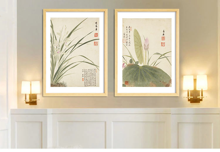 
                                        山迪 客厅装饰画玄关餐厅挂画背景墙壁画新中式国画水墨画 繁花集-三件套 50X60cm木色画框                