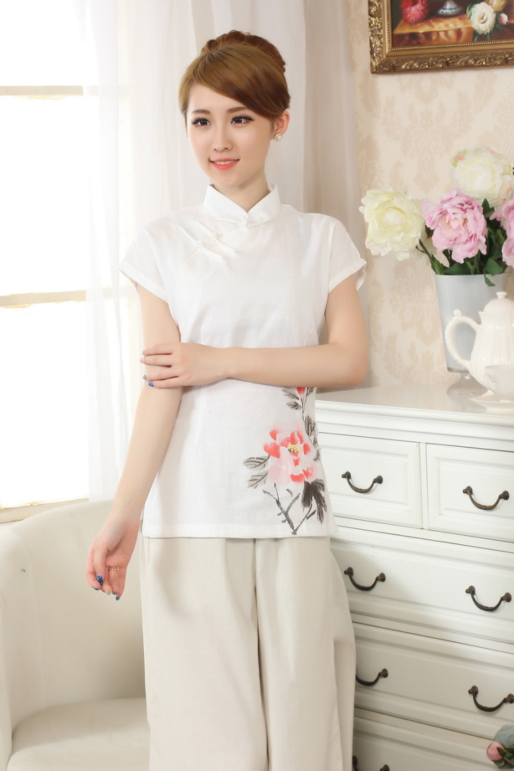 The frequency response, Ms. Tang Women's clothes summer wear T-shirt, cotton for the hand-painted Chinese Han-female improved Tang replace short-sleeve - A blue L pictures, price, brand platters! Elections are good character, the national distribution, so why buy now enjoy more preferential! Health