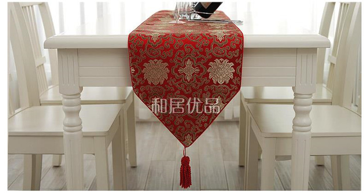 
                                        和居优品 中式桌旗 现代桌旗布欧式床旗 田园茶几布 茶席(尺寸约33*200cm) 双云头富贵腾达黄色                