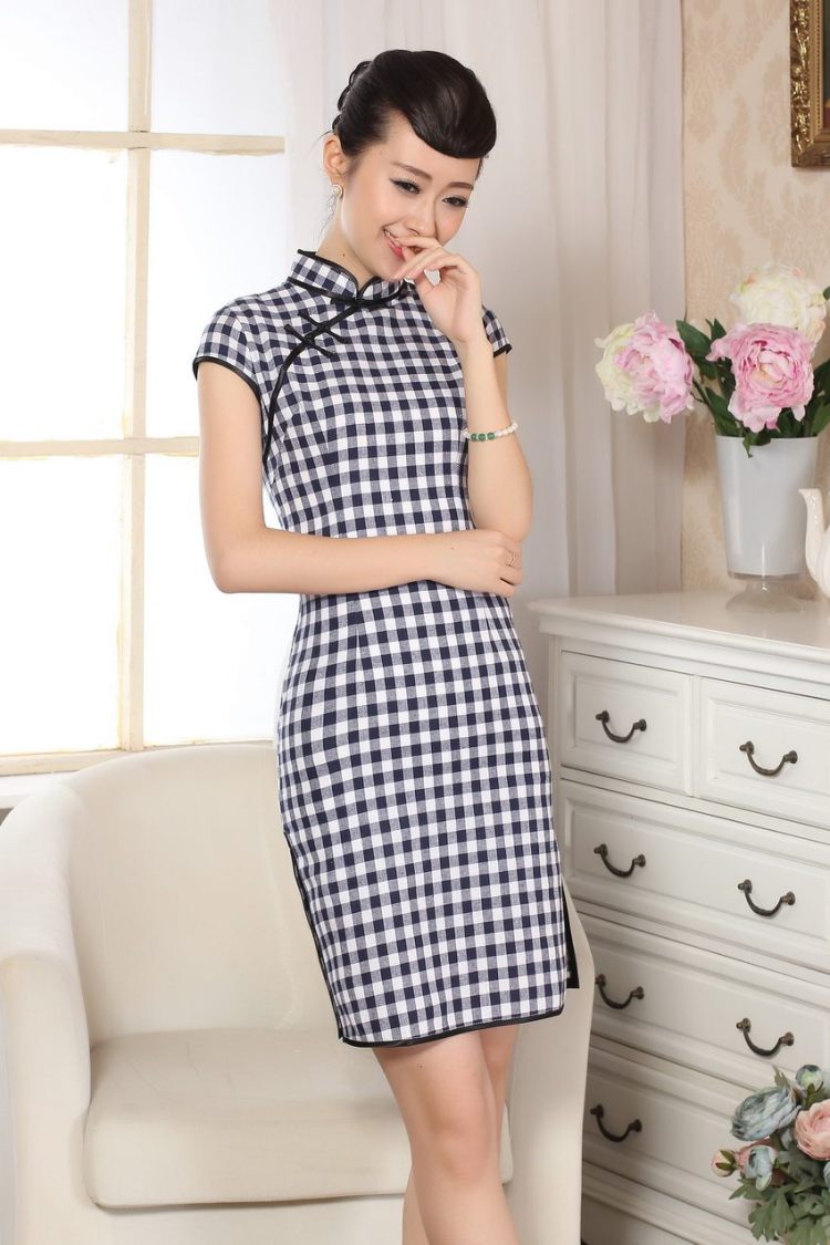 For Pont Sondé Diane cotton the retro plaid short-sleeved qipao improved daily republic of linen clothes summer cheongsam dress D 0247 XXL pictures, price, brand platters! Elections are good character, the national distribution, so why buy now enjoy more preferential! Health