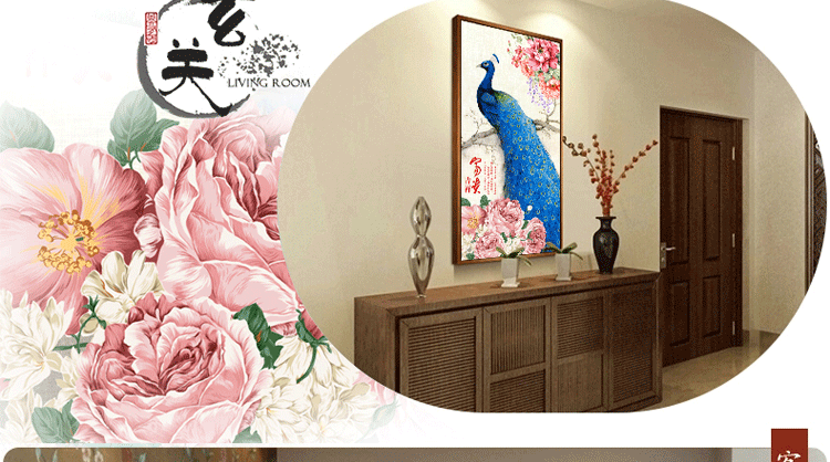 
                                        K-S十字绣客厅新款孔雀图竖版玄关走廊花开富贵孔雀开屏富贵吉祥蓝孔雀满绣 9CT棉线精准印花0.85米*1.8米                