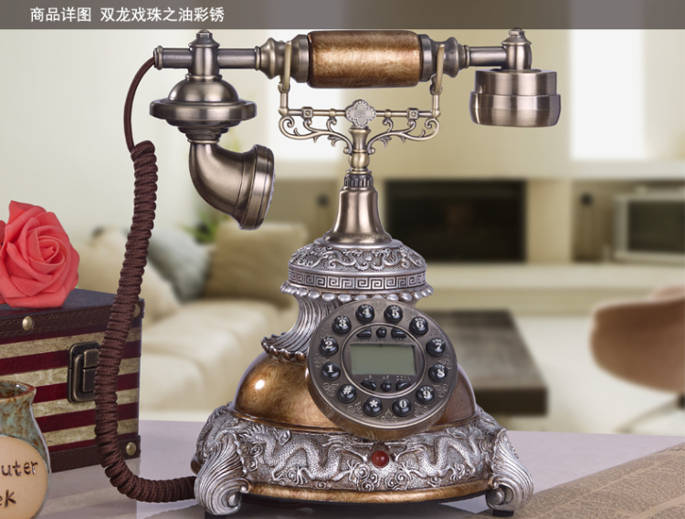 琳诺欧式立体雕花仿古电话机座机客厅艺术摆件家用树脂工艺品复古老式电话现货 白玉色