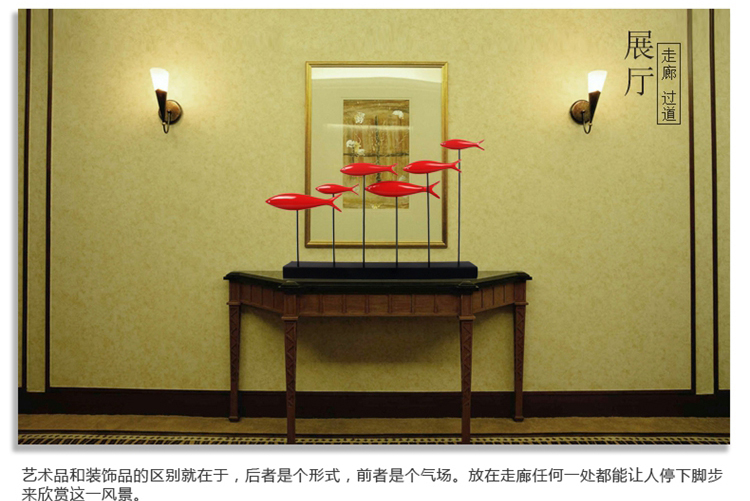 现代简约招财群鱼摆件客厅玄关电视柜创意摆饰品新房装饰结婚礼物 红色三条