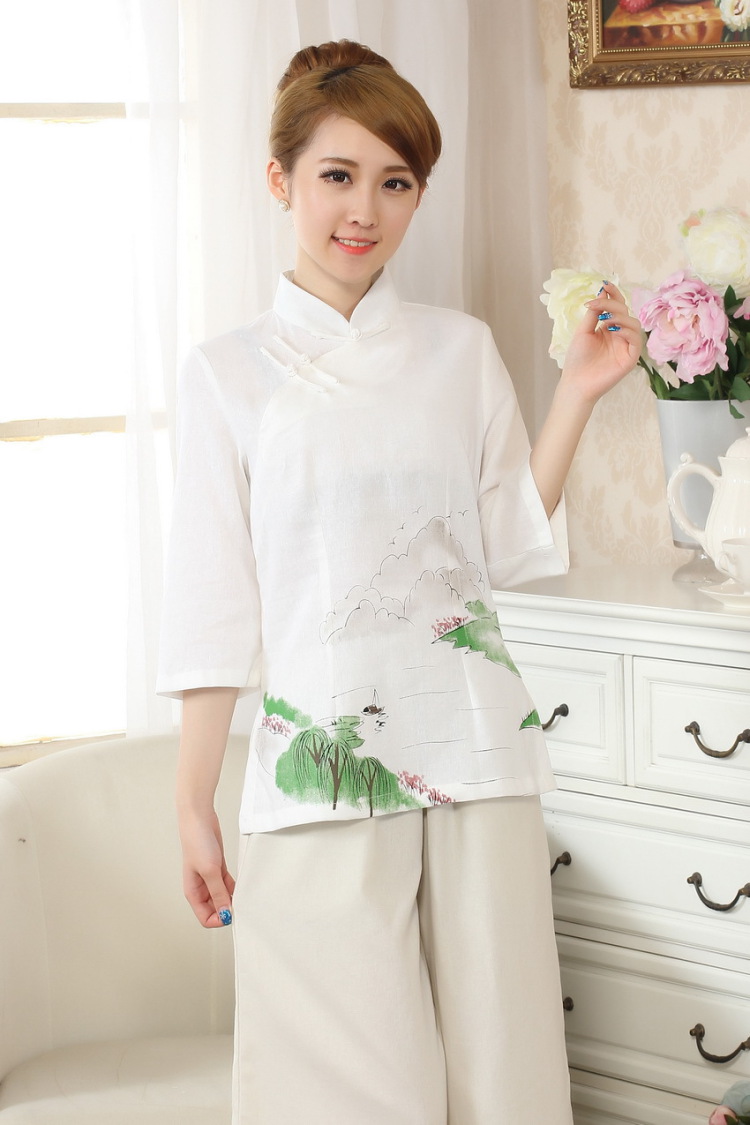 The frequency response, Ms. Tang Women's clothes summer T-shirt, cotton for the hand-painted Chinese Han-female improved Chinese cuff in white 2XL pictures, price, brand platters! Elections are good character, the national distribution, so why buy now enjoy more preferential! Health