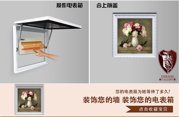 
                                        普瑞德斯 电表箱装饰画美式欧式手绘推拉配电箱画电表盒电闸欧式有框挂画 白瓶玫瑰 60*50可挡50*40                