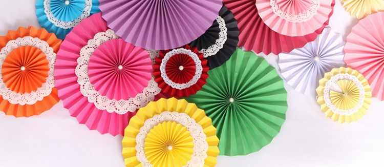 家鑫JX 三层纸扇 婚礼生日派对用品 装饰布置 纸花折纸花 结婚用品拉花 中秋国庆节日装饰 纸扇玫红单个 6英寸15厘米