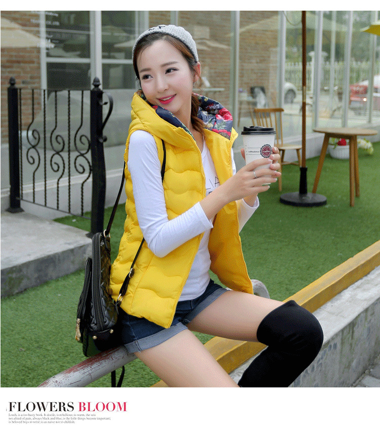 舶式2015秋冬新款轻薄款羽绒服马甲女修身短款韩版连帽外套 黑色 XL