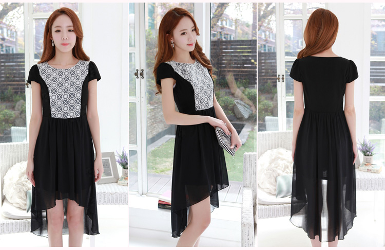 C.o.d. 2015 Summer new stylish look sexy Korean New dovetail skirt long after the former short video thin temperament elegant chiffon lace dresses XXXL black picture, prices, brand platters! The elections are supplied in the national character of distribution, so action, buy now enjoy more preferential! As soon as possible.