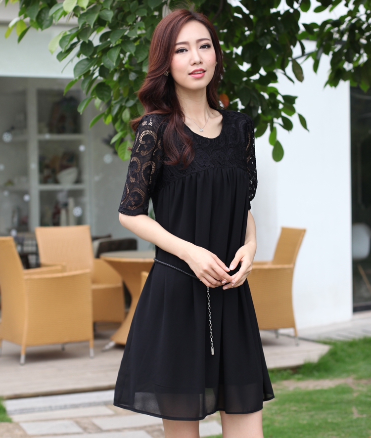 Yi Li Xuan 2015 summer new thick MM the fat and pregnant women with skirt lace stitching snow woven large code dresses female black 4 XL pictures, price, brand platters! Elections are good character, the national distribution, so why buy now enjoy more preferential! Health