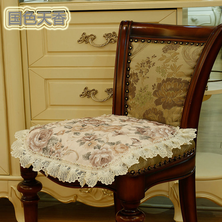 
                                        慢家居坐垫餐椅椅子垫欧式提花垫子41*43+5cm花边 牡丹花开兰                