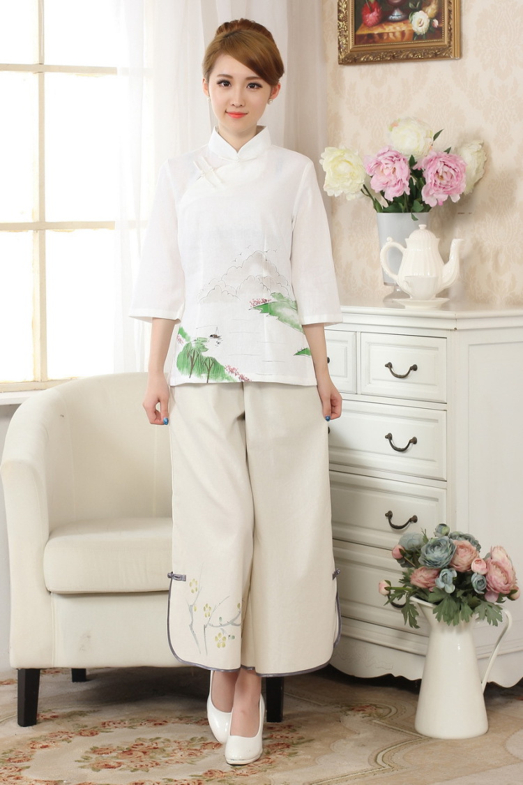 The frequency response, Ms. Tang Women's clothes summer T-shirt, cotton for the hand-painted Chinese Han-female improved Chinese cuff in white 2XL pictures, price, brand platters! Elections are good character, the national distribution, so why buy now enjoy more preferential! Health