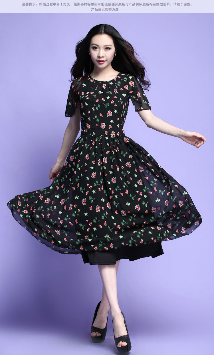 C.o.d. 2015 Summer new stylish casual temperament classic thick MM heavy code code chiffon dresses summer large floral skirt black skirt XL Photo, prices, brand platters! The elections are supplied in the national character of distribution, so action, buy now enjoy more preferential! As soon as possible.