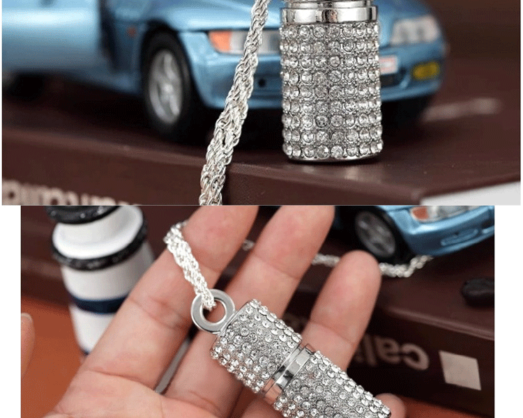 u盘 16g 个性水晶圆柱U盘32G 可爱128G 情侣水钻圆型优盘64G 银白色+链子 128G
