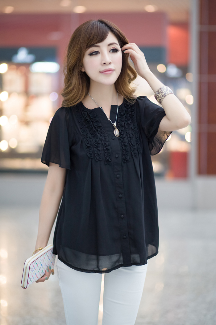 2015 summer new women with thick MM and indeed increase code snow woven shirts girls summer short-sleeved Korean loose video thin ice woven shirts cuff in the T-shirt T-shirt black short-sleeved XXXXL pictures, price, brand platters! Elections are good character, the national distribution, so why buy now enjoy more preferential! Health